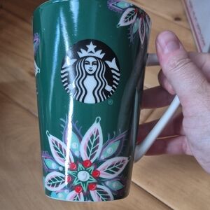 Starbucks Dark Green Mug with Floral Accents